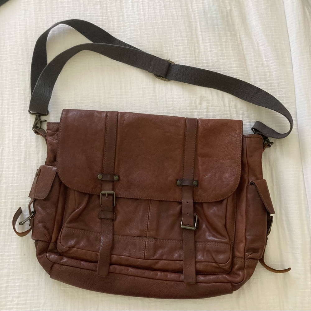 John Varvatos Leather Messenger Bag